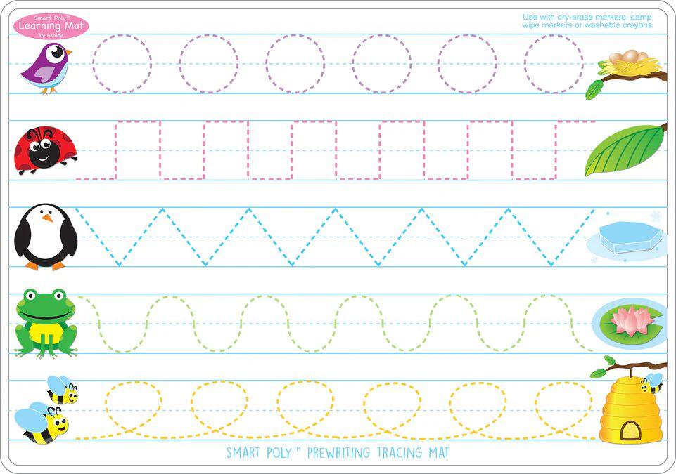 20 Wholesale 10 Smart Poly Learning Mats 12 inch x17 inch, DoublE-Sided, Prewriting & Shape Tracing 95011 image