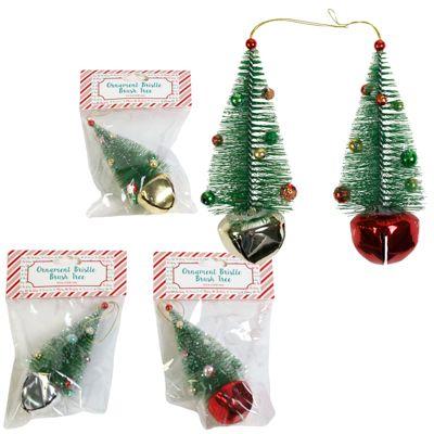 36 Wholesale Ornament Bristle Brush Tree On Jingle Bell Base 5.5in H 3 Asst Xmas Pbh image