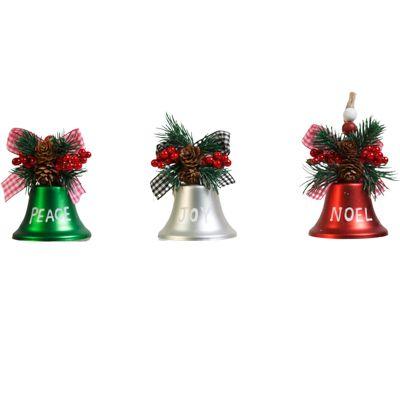 24 Wholesale Jingle Bell Ornament W/ Greeting & Pine & Ribbon Trim 3 Asst Peace/ Joy/ Noel Xmas ht image