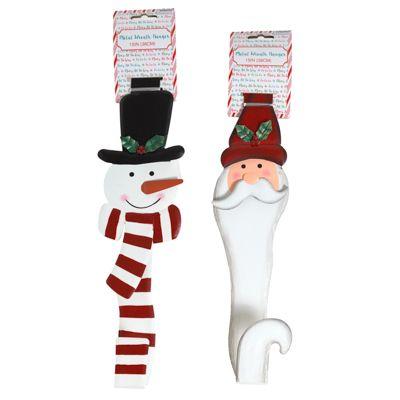 12 Wholesale Wreath Hanger Santa Or Snowman Shape Die Cut Metal 2 Asst 15in L image