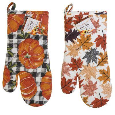 24 Wholesale Oven Mitt Harvest Print 2 Ast Ht/ Jhook 7x12.5in image