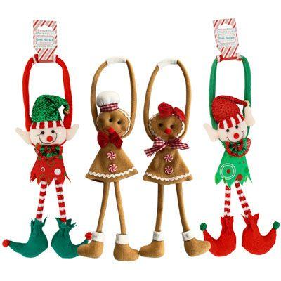 24 Wholesale Door Hanger Elf/ Gingerbread 4 Asst 16in Xmas Barbell Hdr image