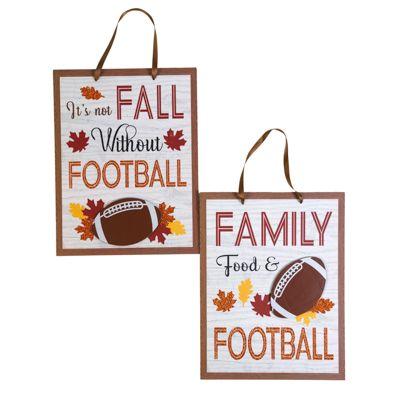 24 Wholesale Wall Plaque Harvest 2 Ast Mdf 10x13in W/faux Leather Detail - Football Theme Mdf Comply/ Harvest Label image