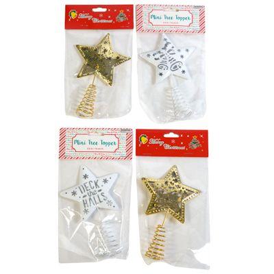 24 Wholesale Tree Topper Small 5.5in H 4ast Metal 2 Ea Gold/ White image