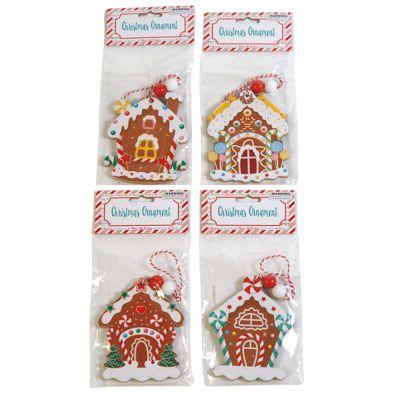36 Wholesale Ornament Gingerbread House Mdf 4 Asst 3.5 X 4.33in W/ Beaded Hanger Xm Hdr image