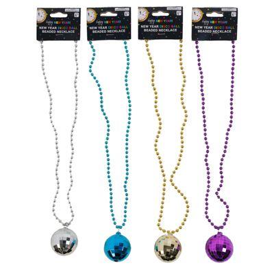 24 Wholesale Necklace Bead W/disco Ball New Years 4 Asst Colors Ny/ Barbell Card image