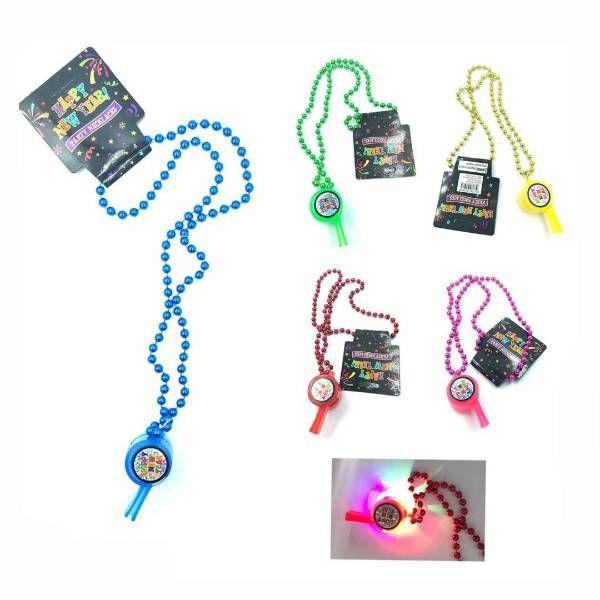 48 Wholesale Light Up Whistle New Year Necklace image