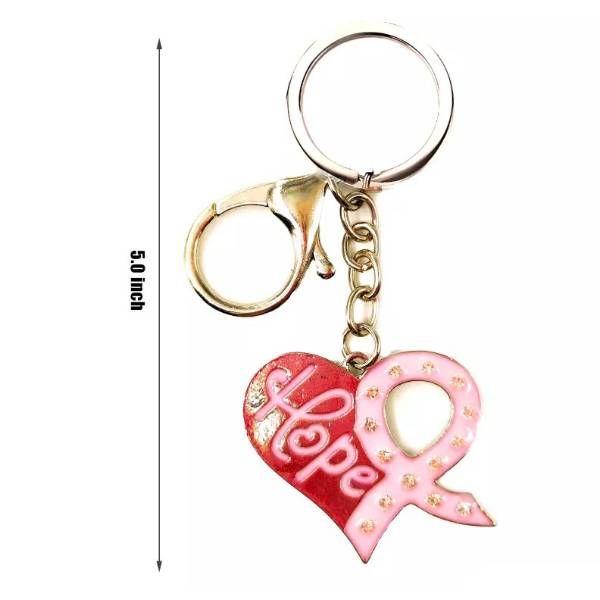 48 Wholesale Pink Ribbon And Heart Keychain image