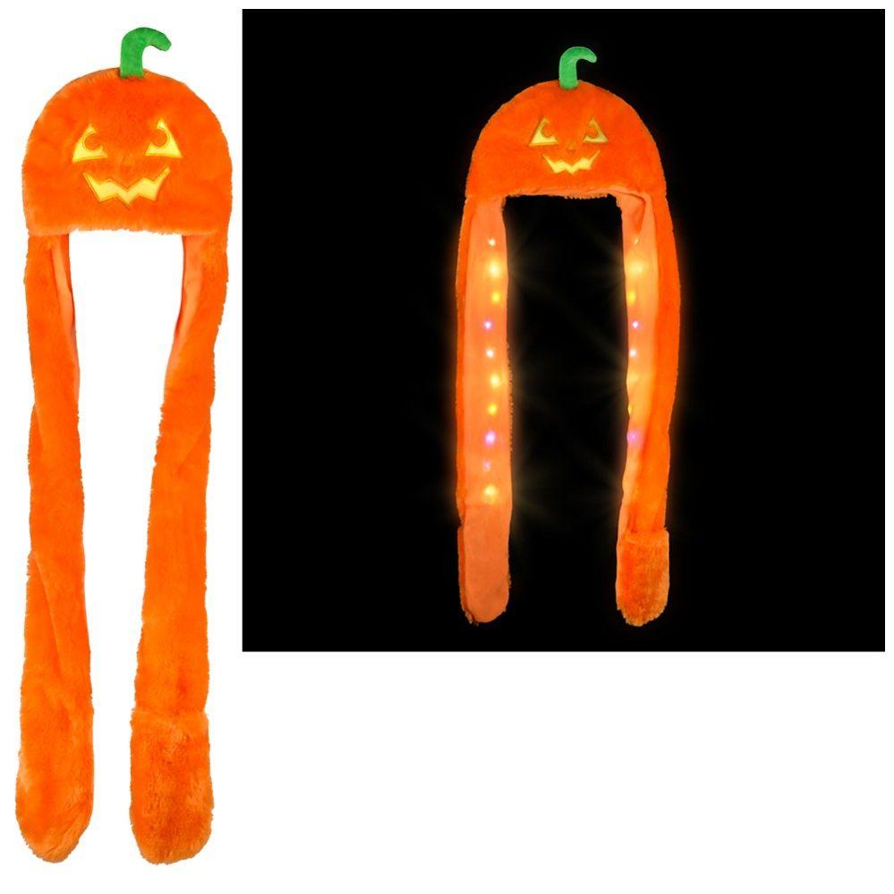 24 Wholesale LighT-Up Jack O Lantern Plush Hoodie Scarf Hat 35 image