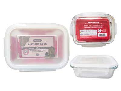 24 Wholesale Food Cont Glass Lock Rect 12.8oz/380ml image