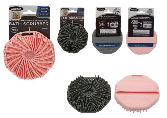 96 Wholesale Silicone Bath Scrubber 4.3inchx4.3inchx1.3inch Grey Pink image