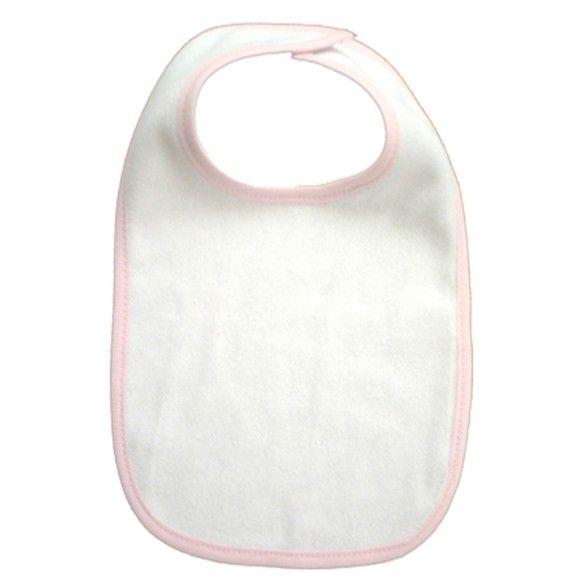 144 Wholesale 2-Ply Terry White With Pink Trim Infant Bib image