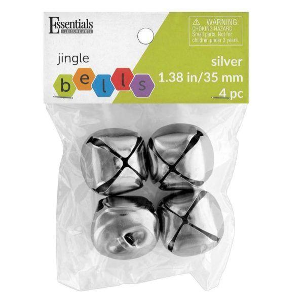 40 Wholesale Essentials By Leisure Silver 4 Count 35mm Jingle Bells image