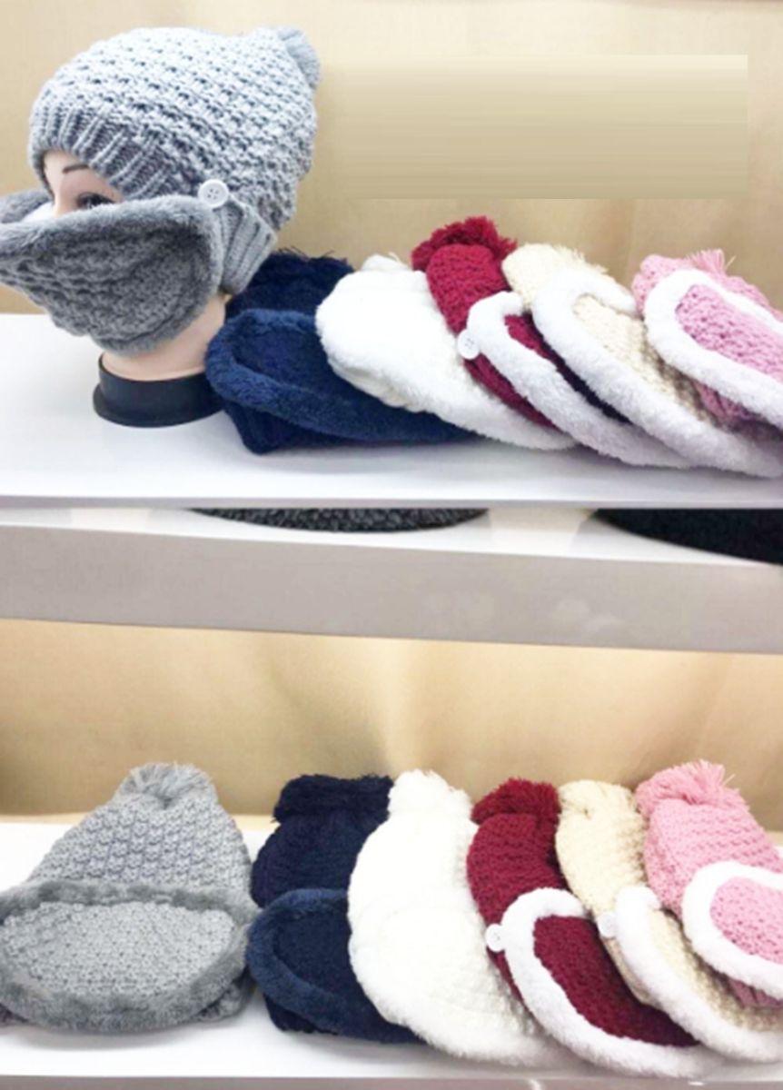 12 Wholesale Ladies Winter Hat With Face Cover image