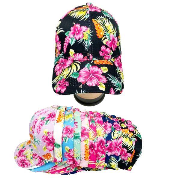 12 Wholesale Kids Flower Baseball Hat (Assorted Colors, Sold by the Dozen) image