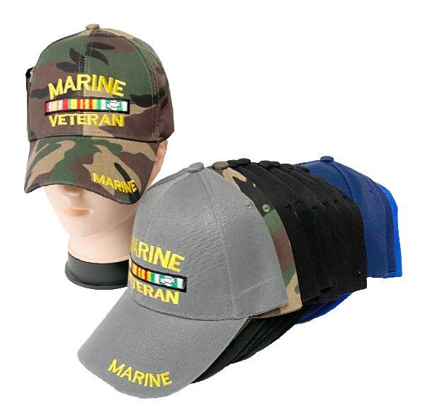 12 Wholesale Marine Veteran Baseball Caps (assorted Colors, Sold By The Dozen) image