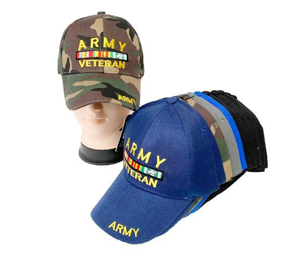 12 Wholesale Army Veteran Baseball Caps (assorted Colors, Sold By The Dozen) image