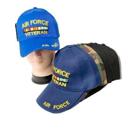 12 Wholesale Air Force Veteran Baseball Caps Assorted Colors 12pc count image