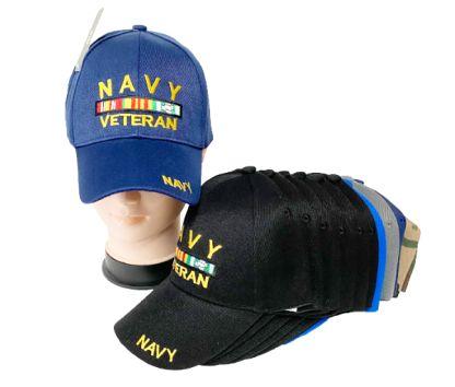 12 Wholesale Navy Veteran Baseball Caps Assorted Colors 12pc image