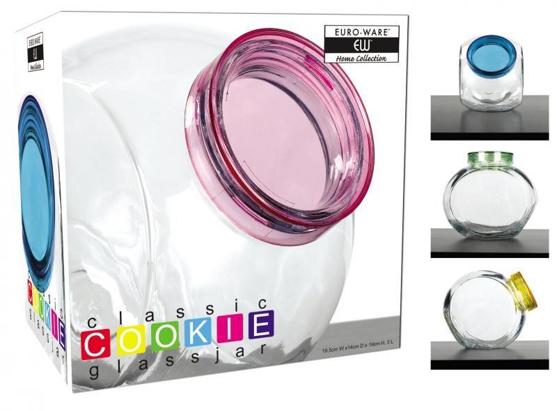 12 Wholesale Glass Cookie Jar W/assorted Color Lids 3l image