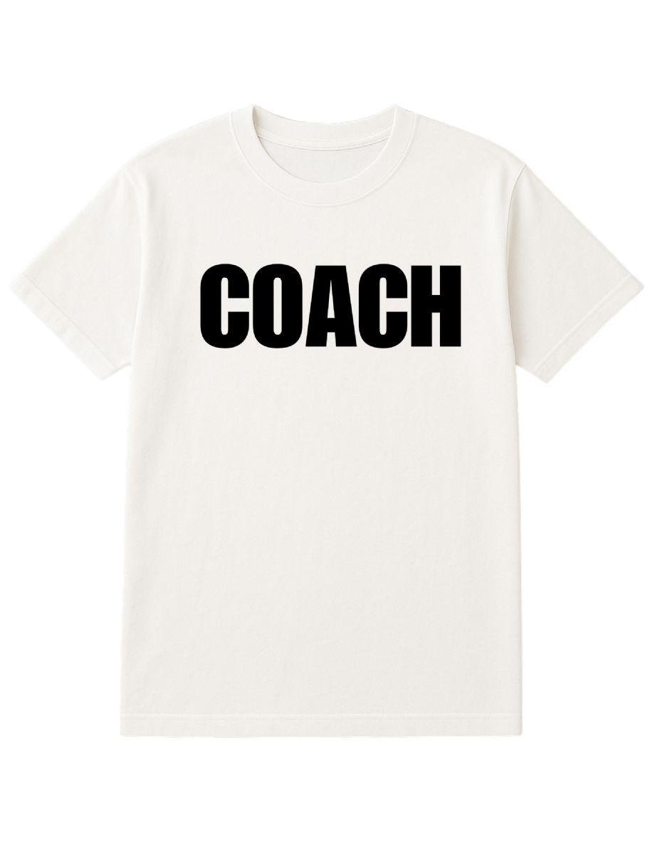 12 Wholesale Unisex Cotton Coach Printed T Shirt White With Black Print Back And Front Size Small image