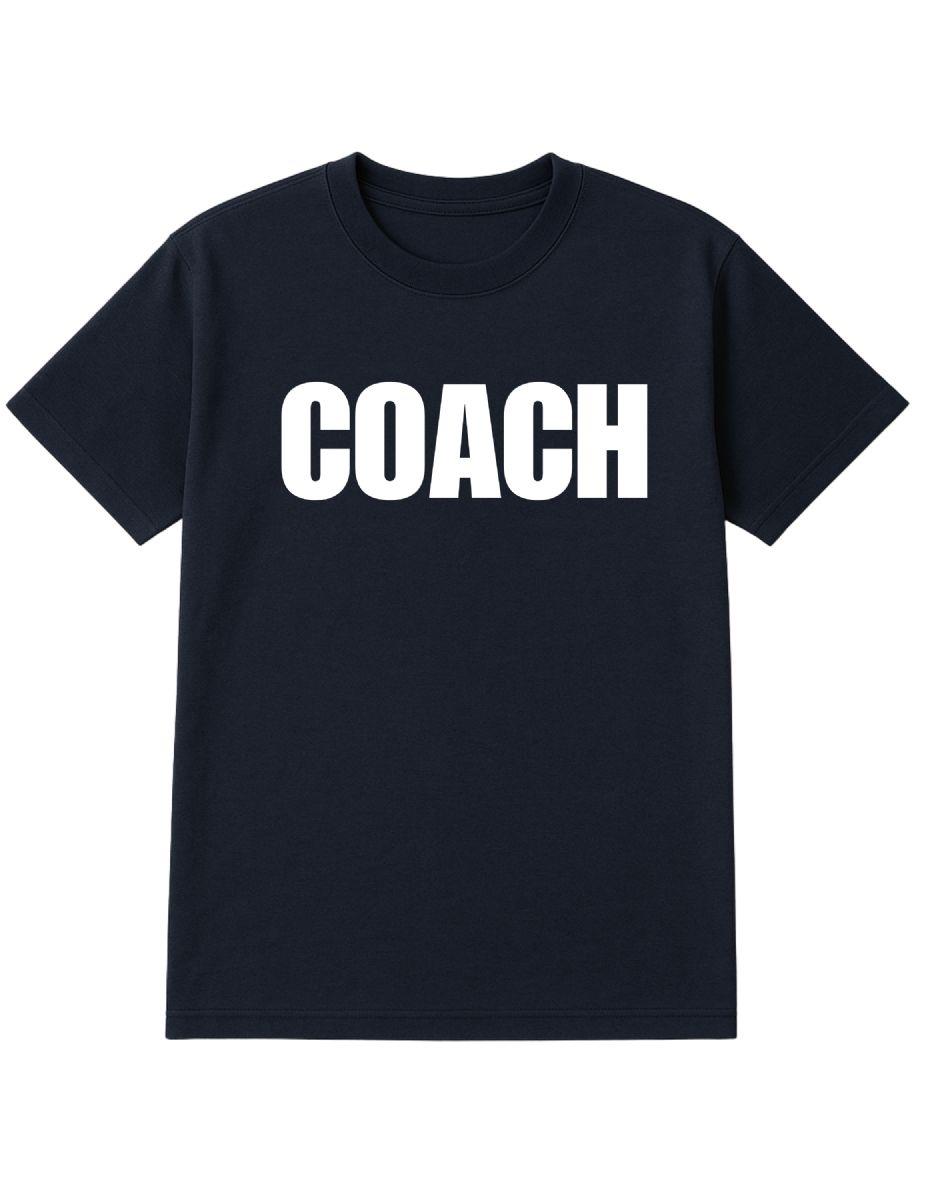 12 Wholesale Unisex Cotton Coach Printed T Shirt Navy With White Print Back And Front Size Small image