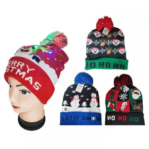 48 Wholesale Light Up Christmas Beanie Hat image