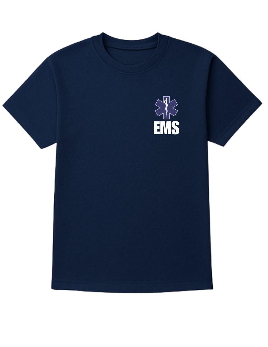 12 Wholesale Unisex Cotton Ems Printed T Shirt Navy With White Print Back And Front Size Large image