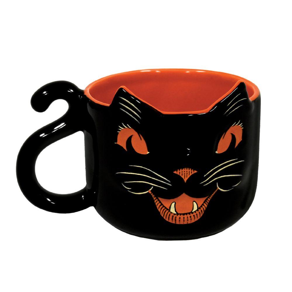 6 Wholesale Vintage Halloween Ceramic Black Cat Mug image