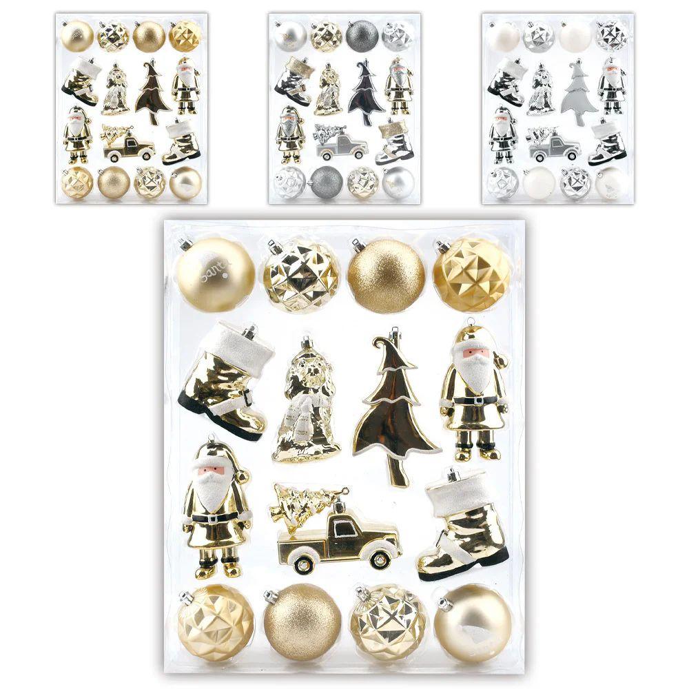 12 Wholesale 16-Count Christmas Ornament Set Gold And Silver image