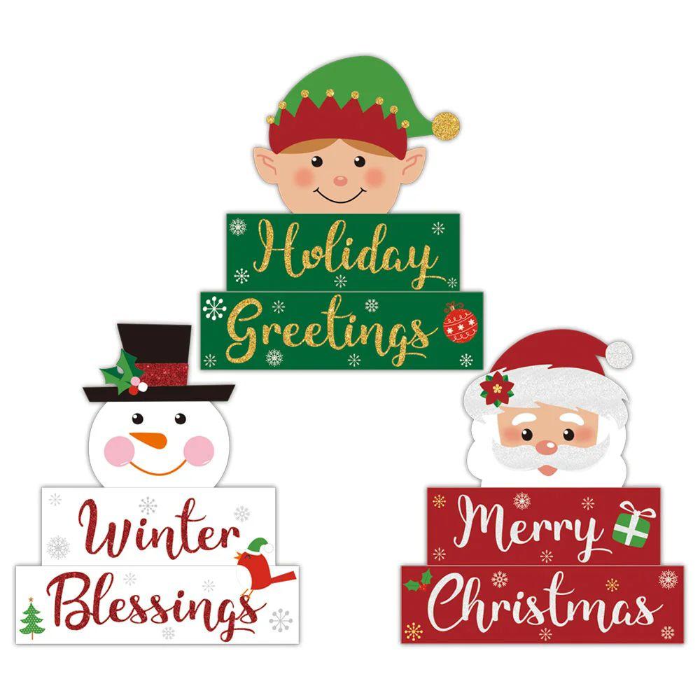 48 Wholesale Christmas Wooden Decoration Santa Snowman Elf image