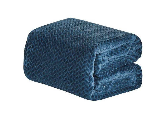 12 Wholesale Micro Plush Fleece Montana Braid Blanket In Blue image
