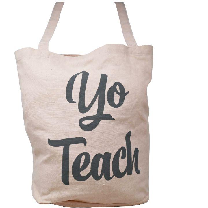 48 Wholesale "Yo Teach" Canvas Tote Bag Natural Beige image