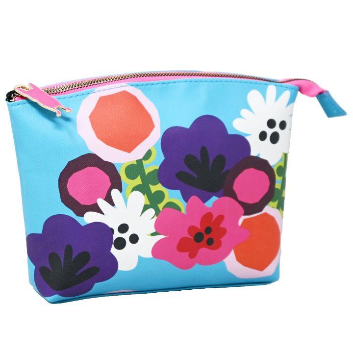 40 Wholesale Bright Floral Print Cosmetic Pouch with Pink Zipper image