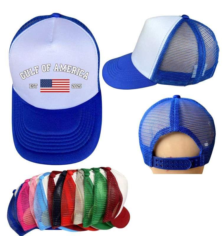 12 Wholesale "gulf Of America" Usa Flag Mesh Trucker Hats - Assorted image