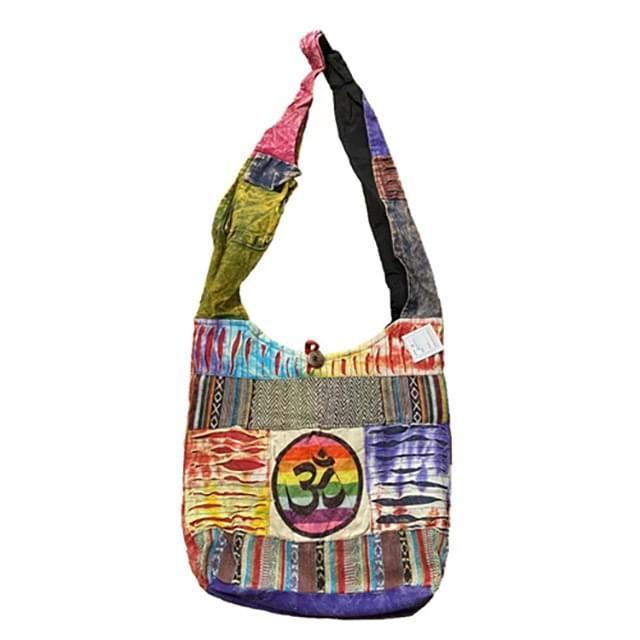 5 Wholesale Handmade RazoR-Cut Patchwork Hobo Bags - Rainbow Tie Dye Peace Sign image