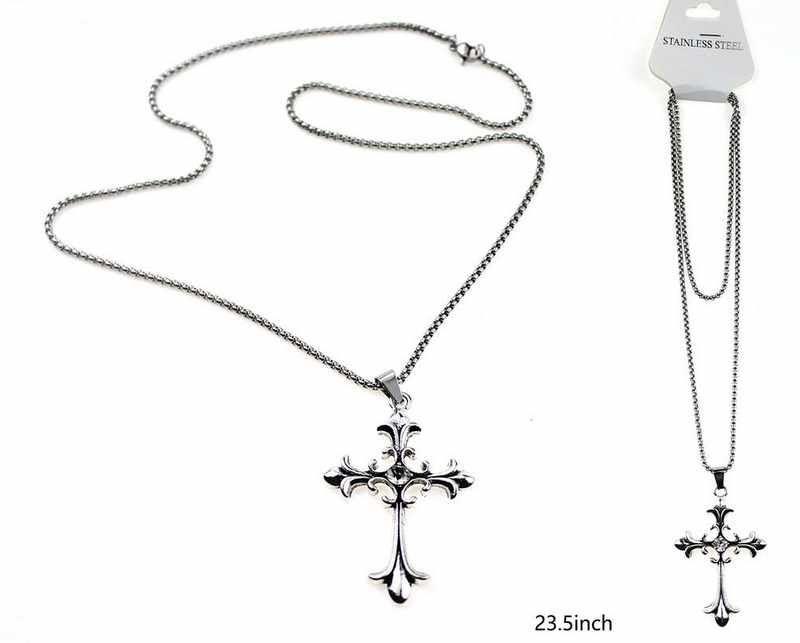 12 Wholesale Stainless Steel Cross Necklace image