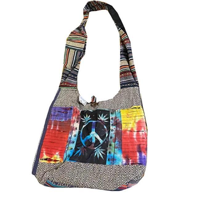 5 Wholesale Nepal Handmade Hemp/cotton RazoR-Cut Hobo Bags - Tie Dye Peace Sign Marijuana Leaf image