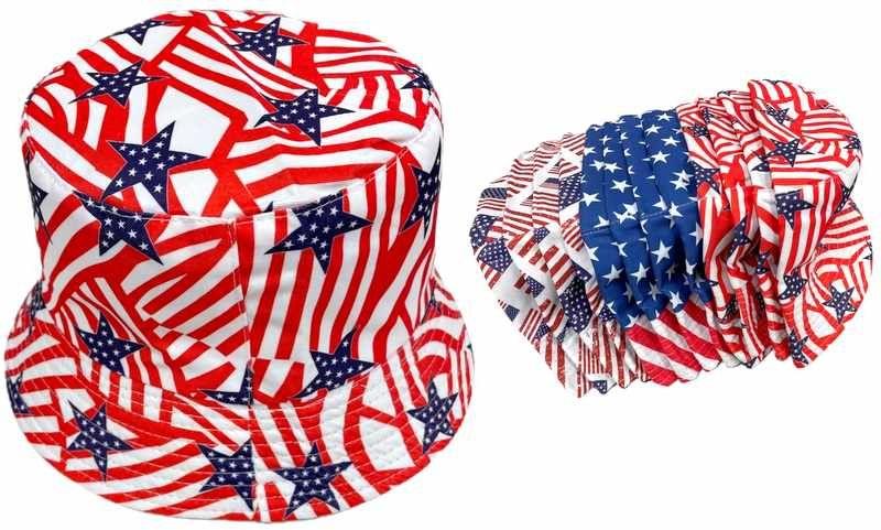 12 Wholesale Usa Flag Style Bucket Hats image