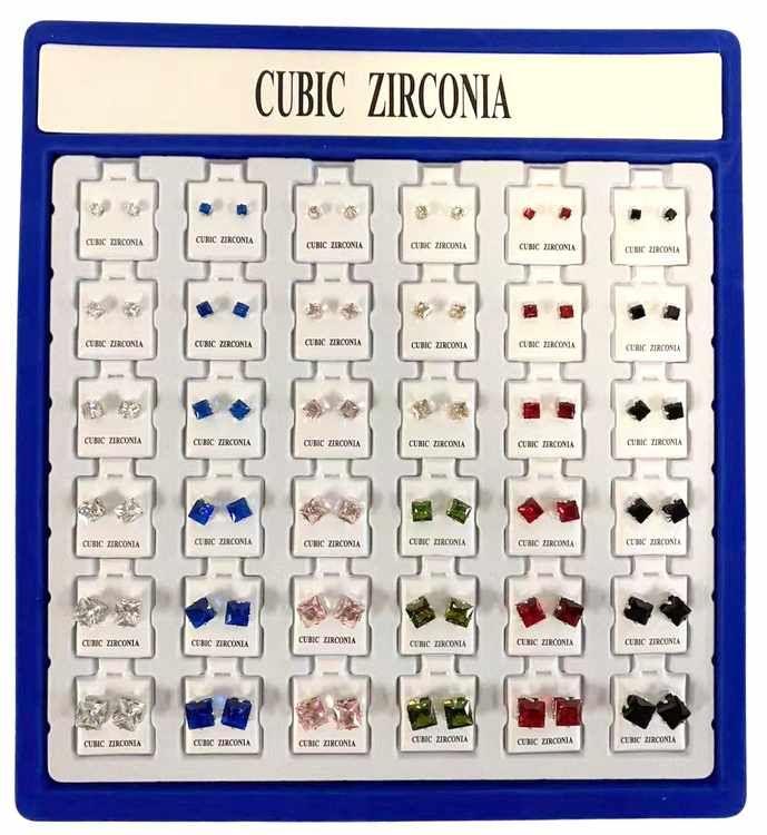 36 Wholesale Square Shape Cubic Zirconia Stud Earring Sets - Assorted image