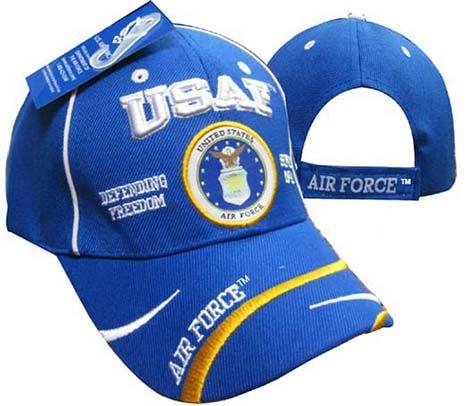 12 Wholesale Officially Licensed Us Air Force Seal Baseball Caps - Blue image