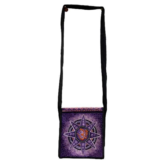 5 Wholesale Silk Embroidered Mini Sling Bags - Purple Peace Sign Star image