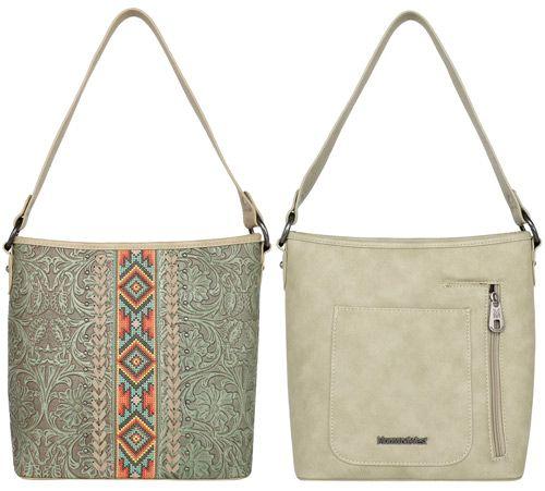 12 Wholesale Montana West Tooled Collection Concealed Carry Hobo Bag - Khaki image
