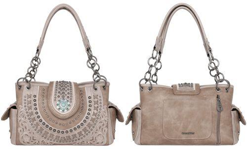 12 Wholesale Montana West Concho Collection Concealed Carry Satchel - Khaki image