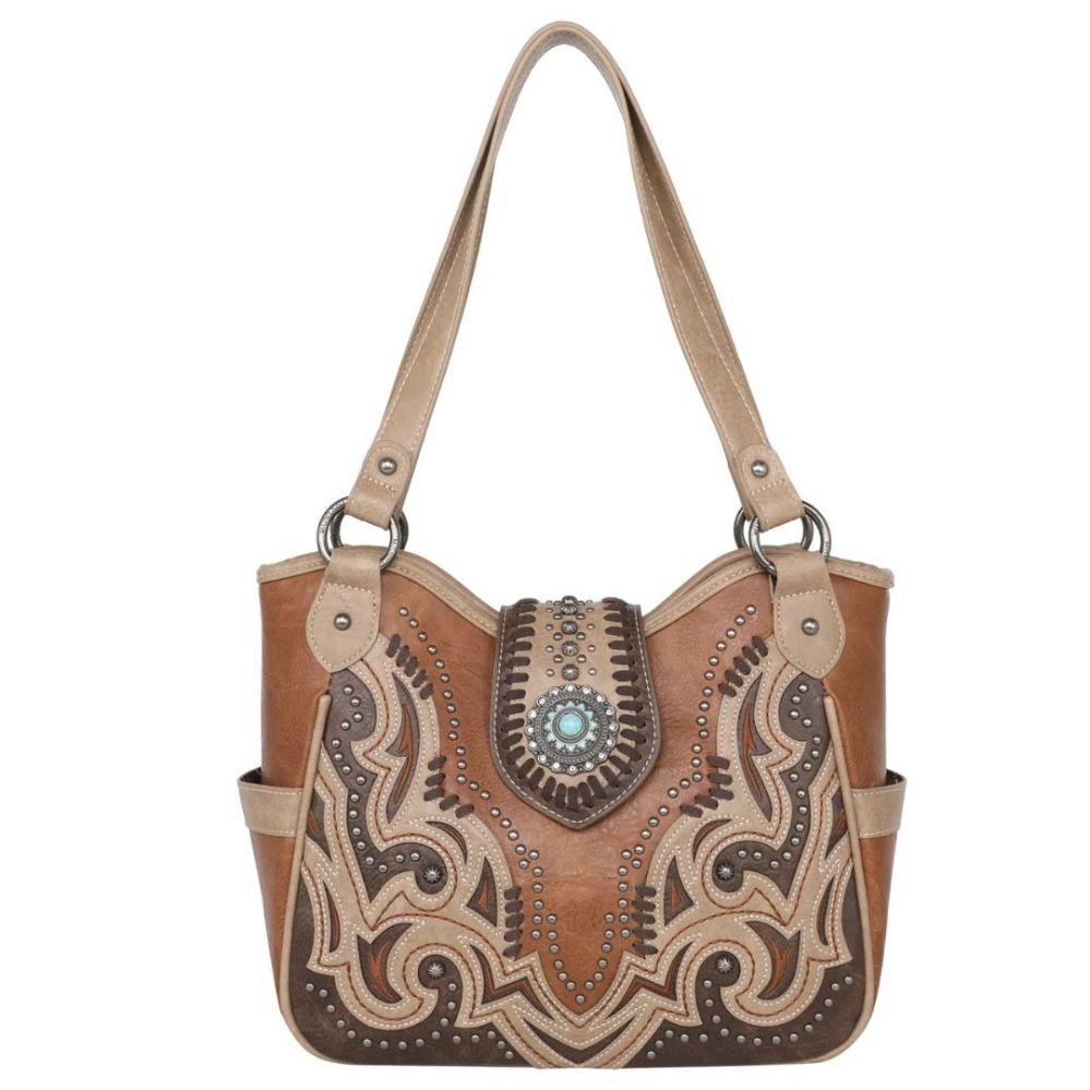 12 Wholesale Montana West Cutout Collection Concealed Carry Tote - Brown image