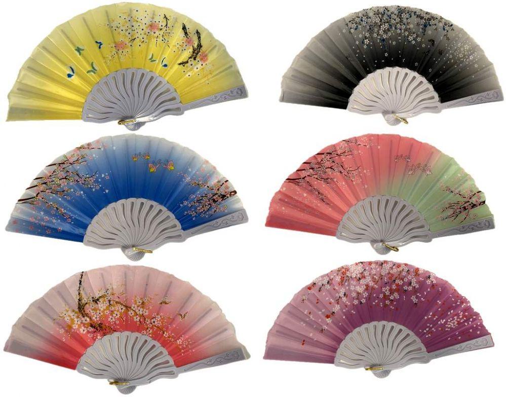 12 Wholesale Colorful Floral Hand Fans - Assorted image