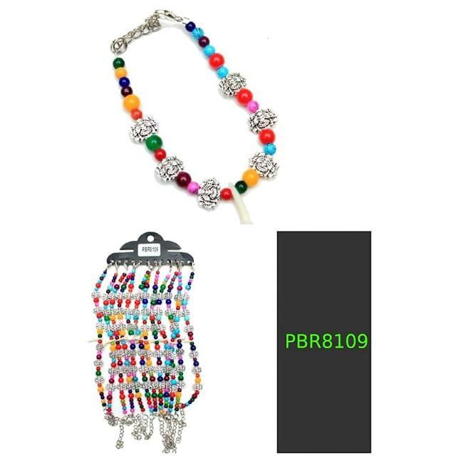 12 Wholesale Colorful Bone & Flower Charm Bracelets - Assorted image