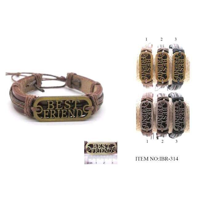 12 Wholesale "best Friend" Faux Leather Bracelets - Assorted image