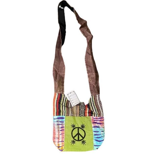 5 Wholesale RazoR-Cut Patchwork Mini Sling Bags - Peace Sign Marijuana Leaf image
