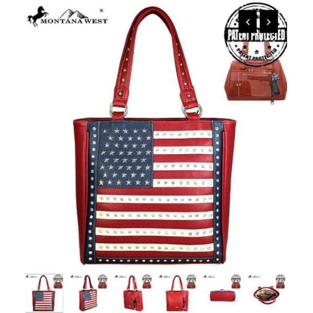 12 Wholesale Montana West Women's Oversized American Pride Concealed Carry Tote - Red image